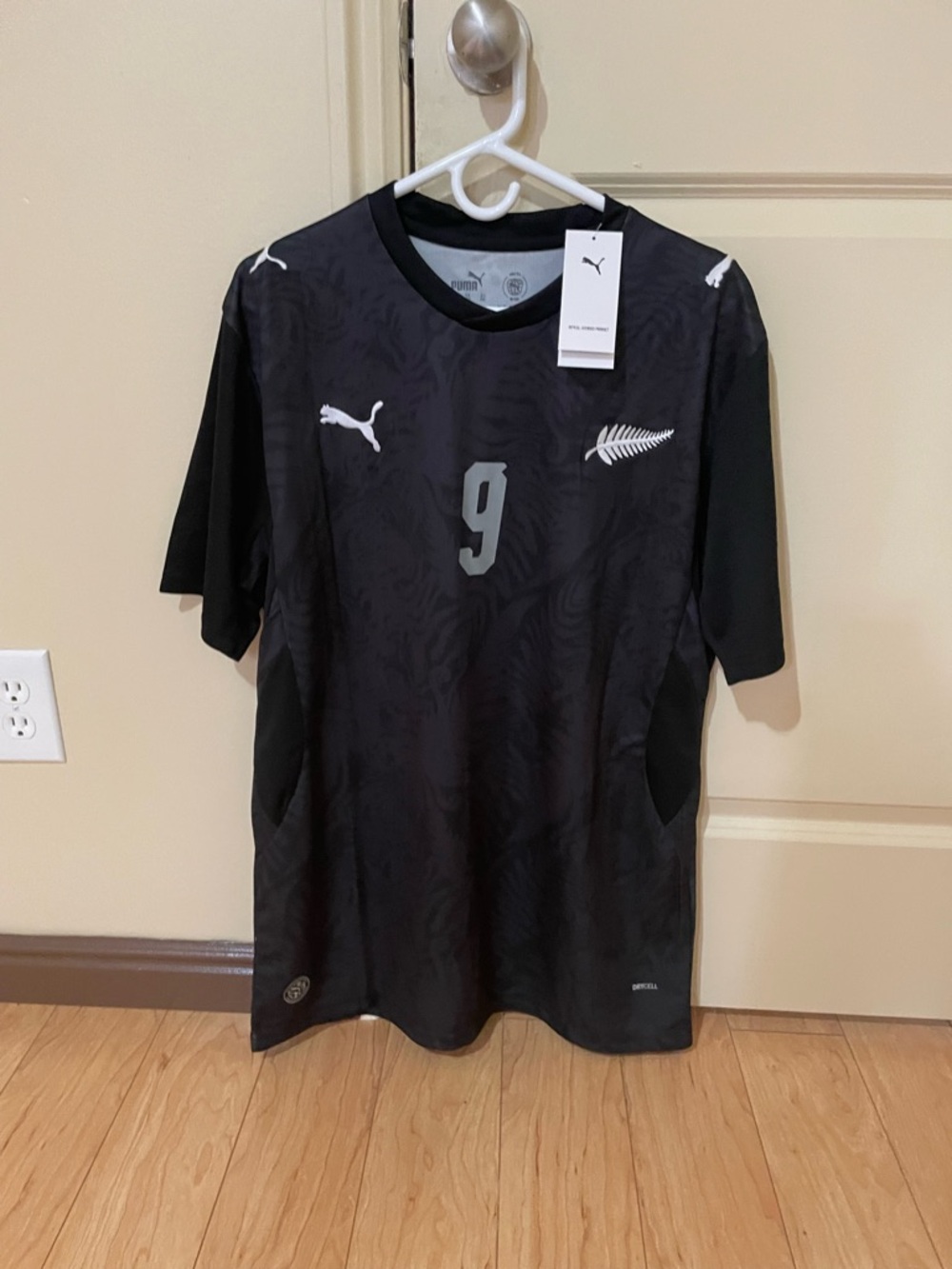 New Zealand Black Performance Soccer Jersey with Number 9 - WOOD
